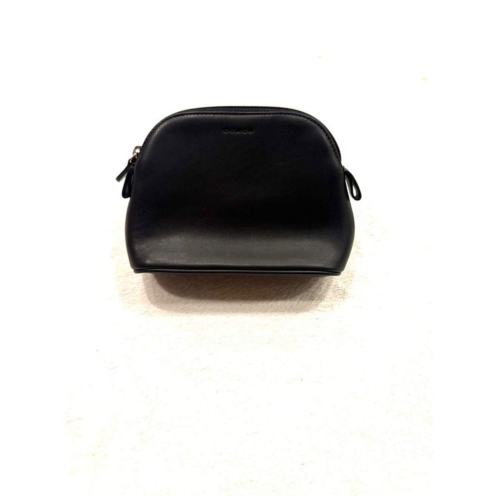 Vintage Coach Black Glove Tanned Leather Cosmetic Case Dome Makeup Bag Pouch